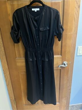 LOFT Utility Black Button-Front Shirt Dress